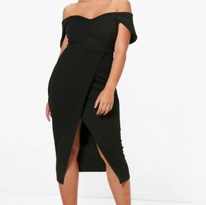 Milly Off The Shoulder Wrap Midi Dress